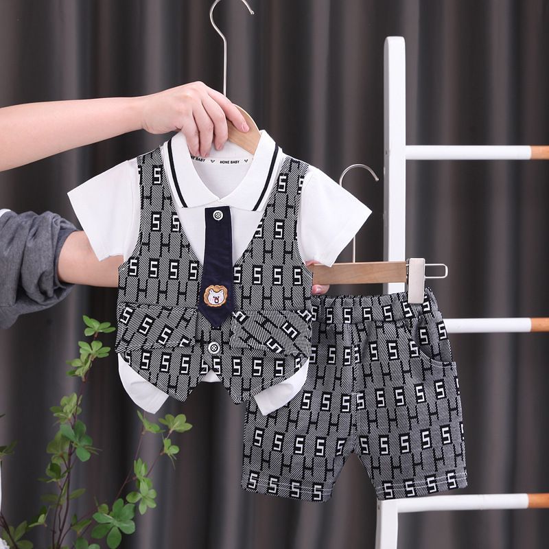 Ensemble de cravate version coréenne pour enfants, nouveau joli petit garçon, gilet fin à manches courtes, été 2024_voghion.com
