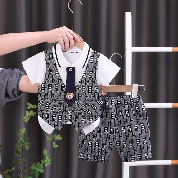 Ensemble de cravate version coréenne pour enfants, nouveau joli petit garçon, gilet fin à manches courtes, été 2024_voghion.com