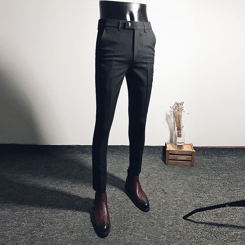 Men's Clothing Business casual British style trousers men black elastic slim fit long trousers men's Korean style slim trend suit trousers summer_voghion.com