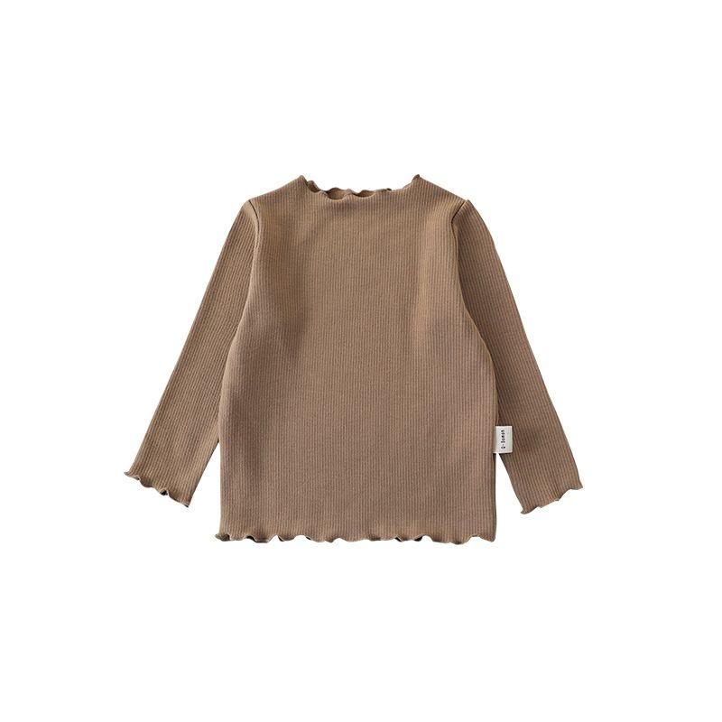 Camiseta de encaje de Color sólido para niños, camiseta básica de manga larga para niñas de primavera y otoño, Top para bebé_voghion.com