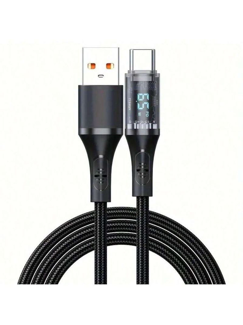 1pc 3.3ft Digital Display Transparent Data Cable Type-C Port 65W Super Fast Charging Braid For Android Mobile Phone Charging Cable,_voghion.com