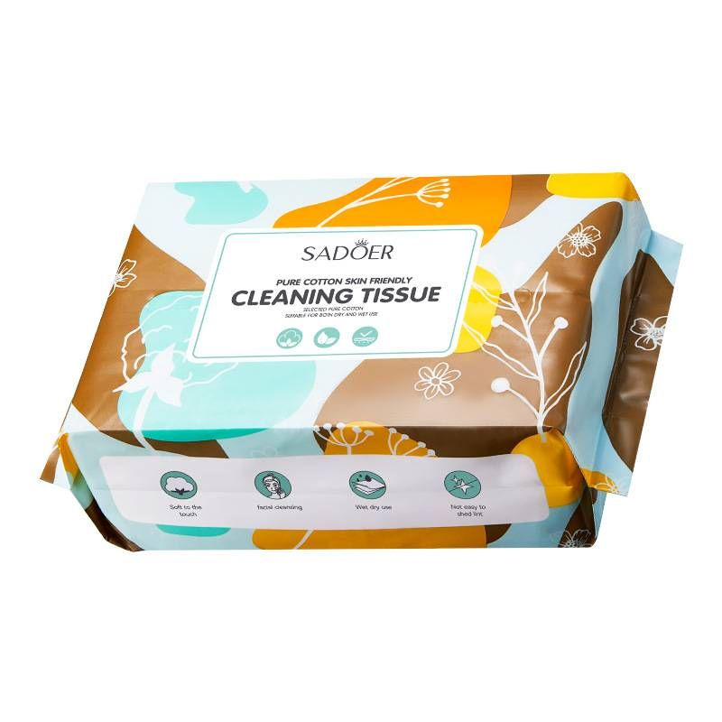 SADOER Pure Cotton Cleansing Tissue - 50 Counts, Skin - Friendly, Dry & Wet Use For Face Washing & Makeup Removal_voghion.com