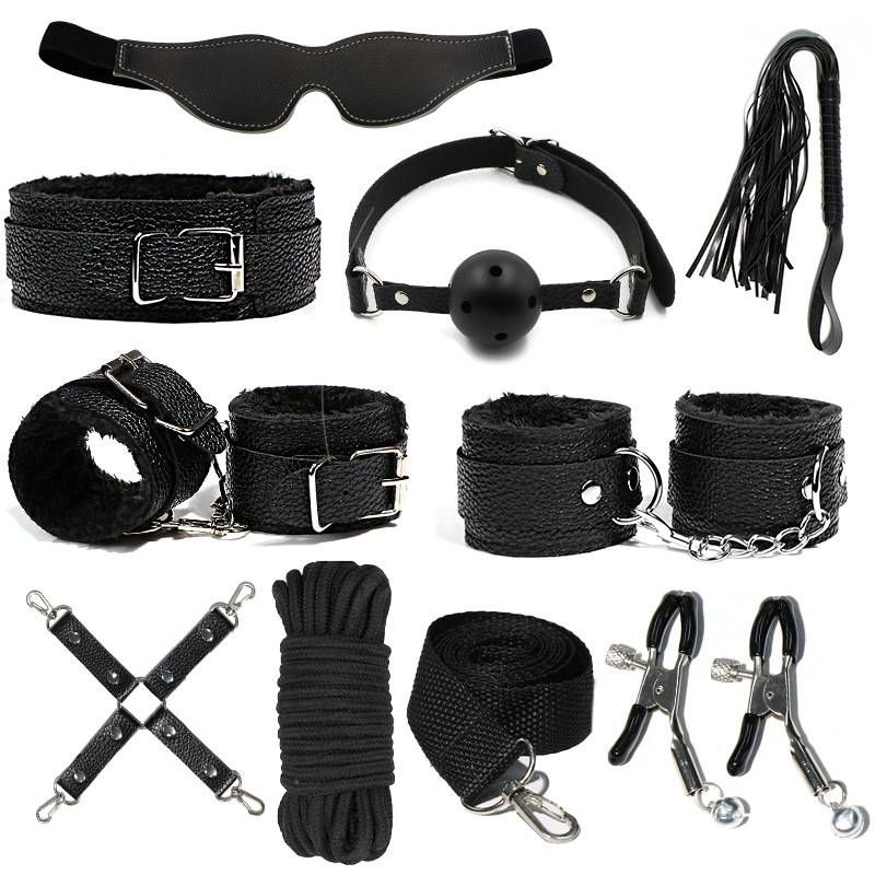 SM Props Bundle Adult Sex Goods Couple Sex Toy Nipple Clip Handcuff Mouth Ball Sex 9-piece Set_voghion.com