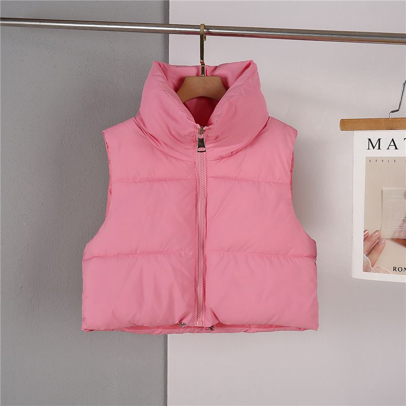Gilet matelassé sans manches pour femme, col montant court avec cordon de serrage, léger et compressible, idéal pour l'automne/hiver, style décontracté et streetwear._voghion.com