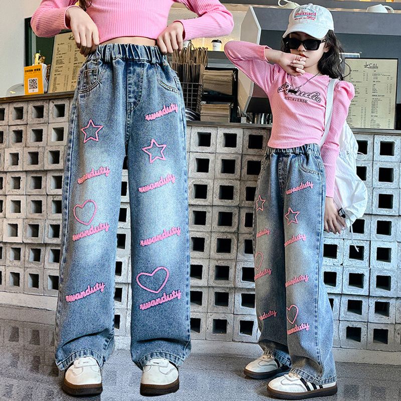 Kids’ Clothing Girls spring and autumn pants new style girls jeans big children loose wide leg pants straight pants_voghion.com