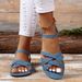 Summer Women's Wide Width Flat Sandals - Denim Casual Beach Slides (Comfortable Lightweight Breathable)_voghion.com