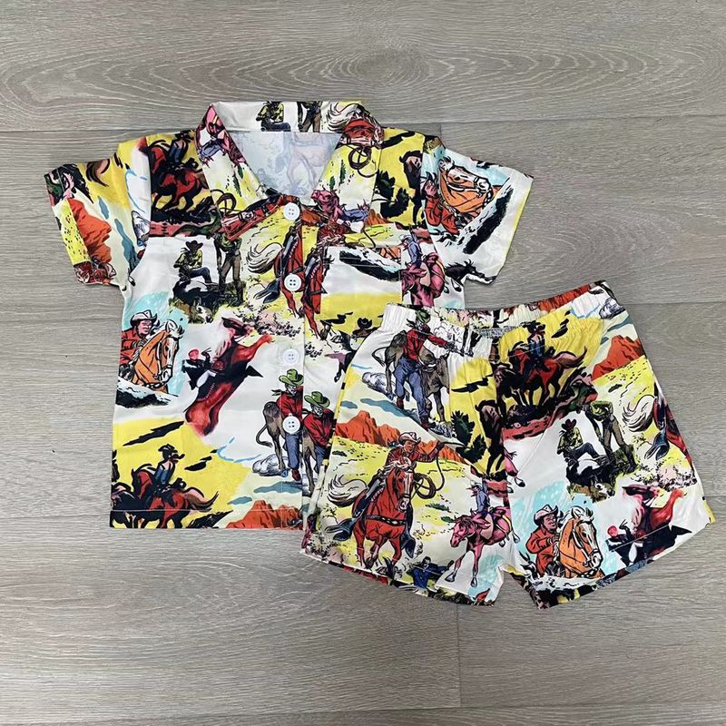 Mother&Kids Summer print short-sleeved single-breasted shirt and shorts casual suit for kids_voghion.com