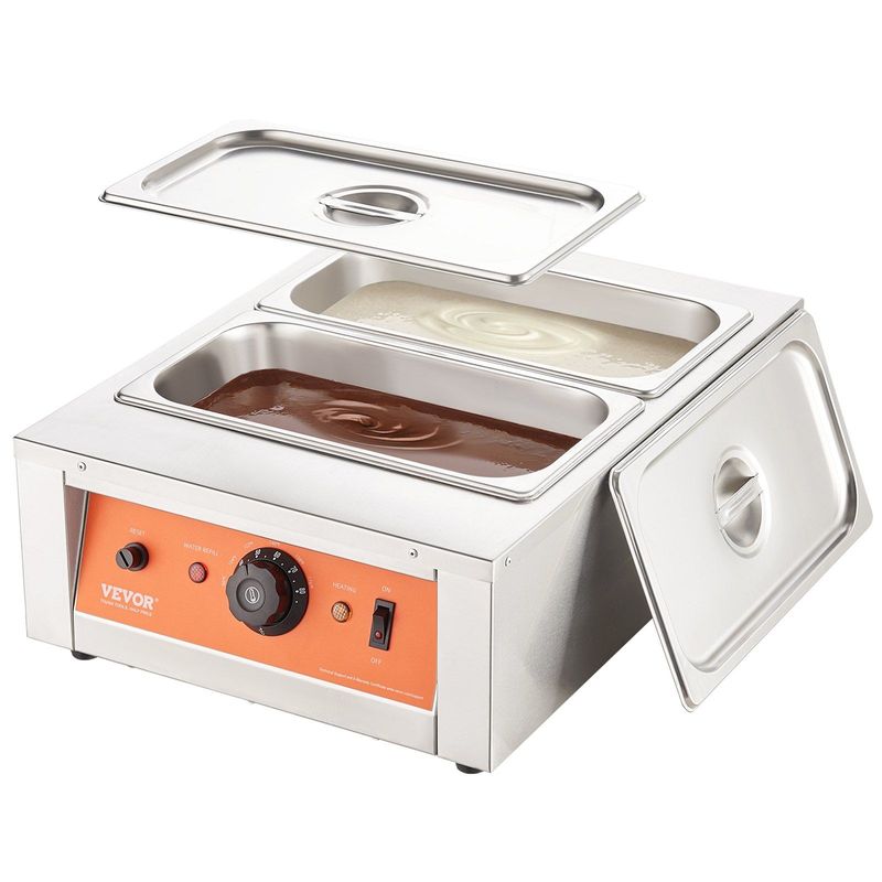 VEVOR Chocolate Tempering Machine, 17.6 Lbs 2 Tanks Chocolate Melting Pot TEMP Control 86~185°F, 1500W Stainless Steel Electric Commercial Food Warmer For Chocolate/Milk/Cream Melting And Heating_voghion.com