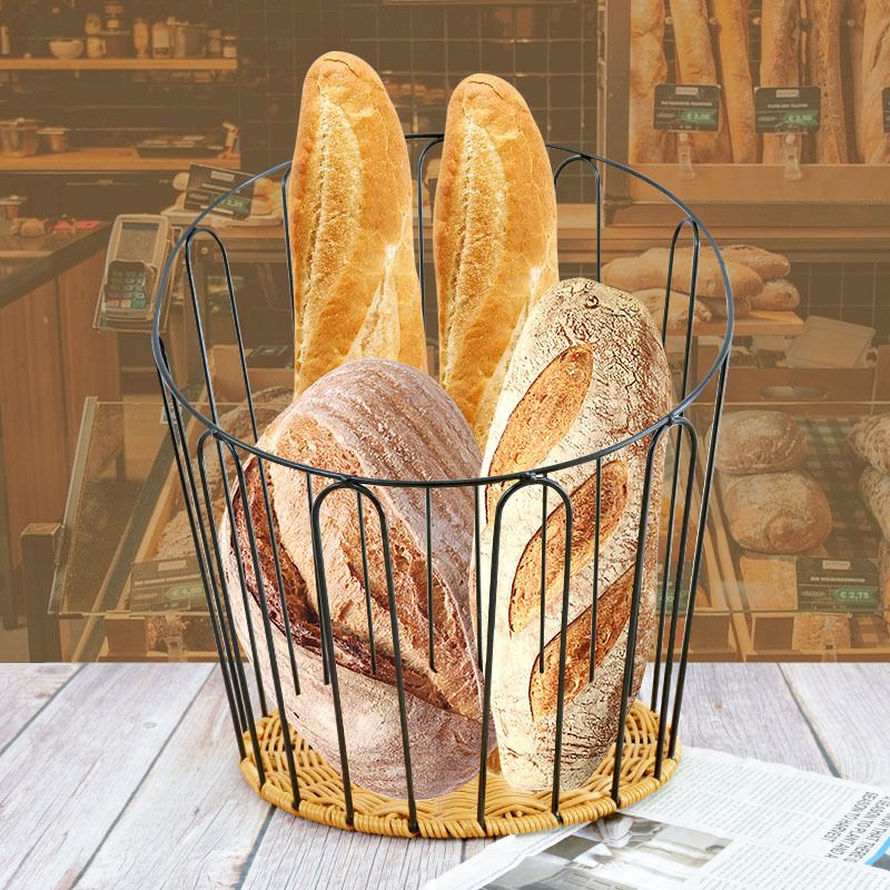 Lebensmittelechter, umweltfreundlicher Lack, rostfreier Eisenkorb, geflochtener Baguette-Brotkorb, Konditorei-Rattan-Backkorb_voghion.com