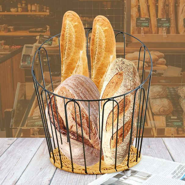 Lebensmittelechter, umweltfreundlicher Lack, rostfreier Eisenkorb, geflochtener Baguette-Brotkorb, Konditorei-Rattan-Backkorb_voghion.com