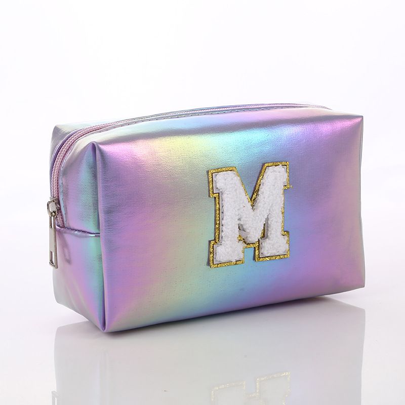 Γυναικείες τσάντες, κεντημένη τσάντα καλλυντικών με γράμματα, μικρή τσάντα αποθήκευσης, αδιάβροχη τσάντα με φερμουάρ λέιζερ, σε ντεγκραντέ χρώμα_voghion.com