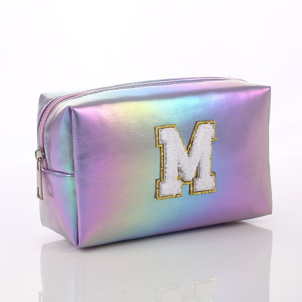 Γυναικείες τσάντες, κεντημένη τσάντα καλλυντικών με γράμματα, μικρή τσάντα αποθήκευσης, αδιάβροχη τσάντα με φερμουάρ λέιζερ, σε ντεγκραντέ χρώμα_voghion.com