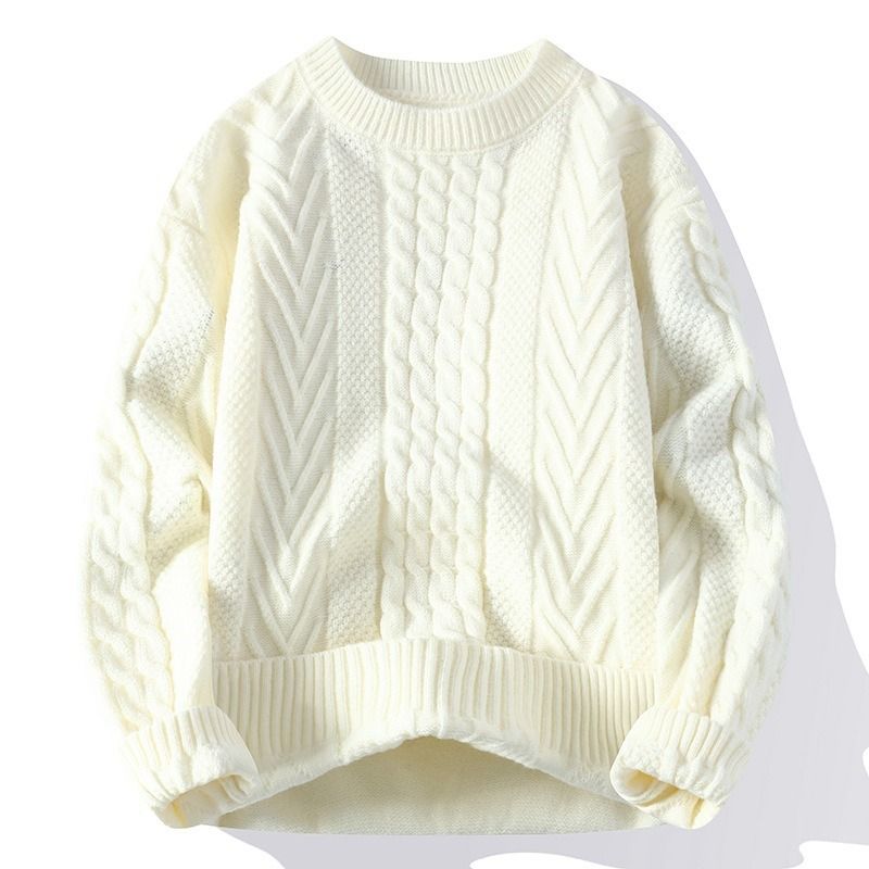 Maglione oversize da uomo in maglia – Pullover in acrilico spesso per autunno/inverno (bianco, M-XXXL)_voghion.com