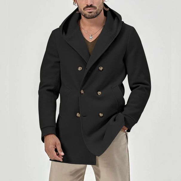 Pulse 2025 Autumn Winter European And American Style Solid Color Mid-Length Double-Breasted Trench Coat Men's Casual Turn-Down_voghion.com