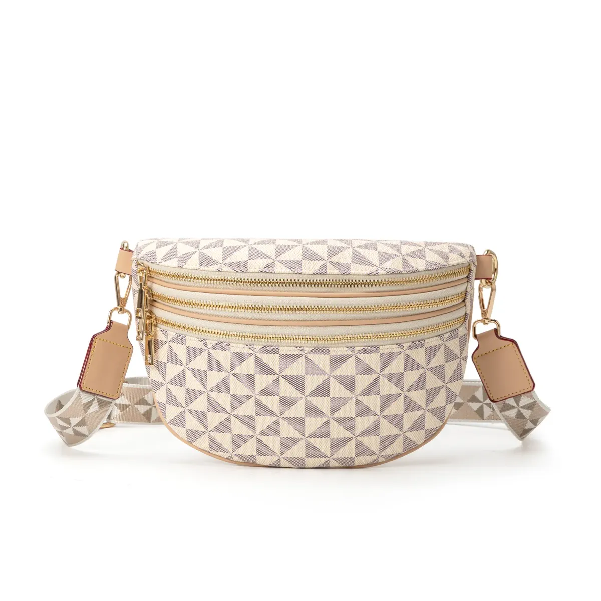 Borsa da designer con spedizione gratuita, marsupio con motivo geometrico, doppie cerniere e tracolla regolabile_voghion.com