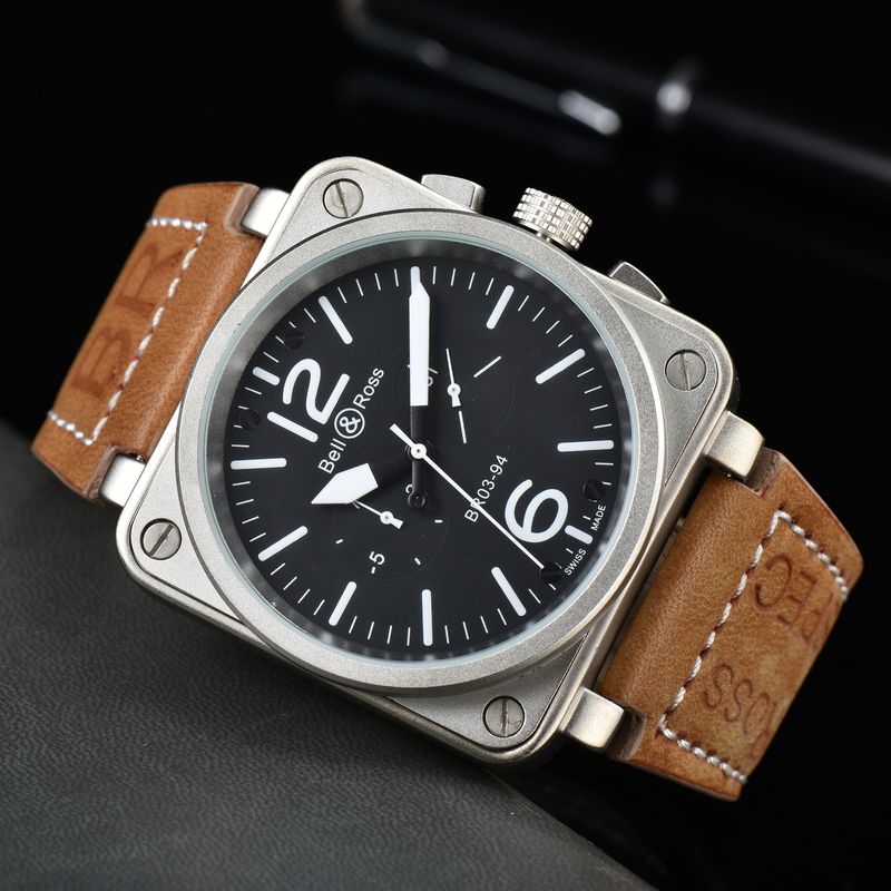 【Bell & Ross】 Αθλητικό ρολόι μόδας με εναλλακτικό τετράγωνο καντράν Δερμάτινο ρολόι υψηλής ποιότητας_voghion.com