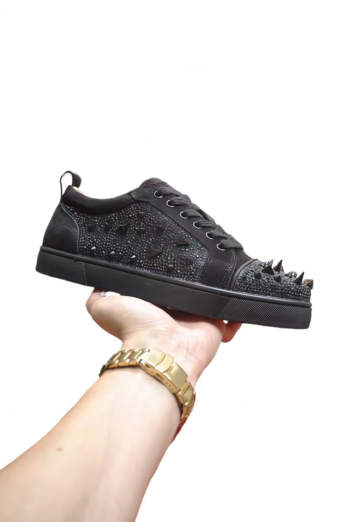 Leder Bequeme Mode Herrenschuhe Persönlichkeit Atmungsaktive Freizeitschuhe Sommerliebhaber Schuhe Diamant Nietenschuh_voghion.com