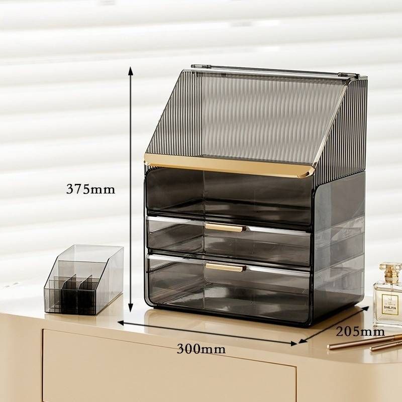 Family Organizer Desktop Cosmetics Skin Care Products Lipstick Storage Rack Light Luxury Dust Proof Transparent Makeup Box_voghion.com