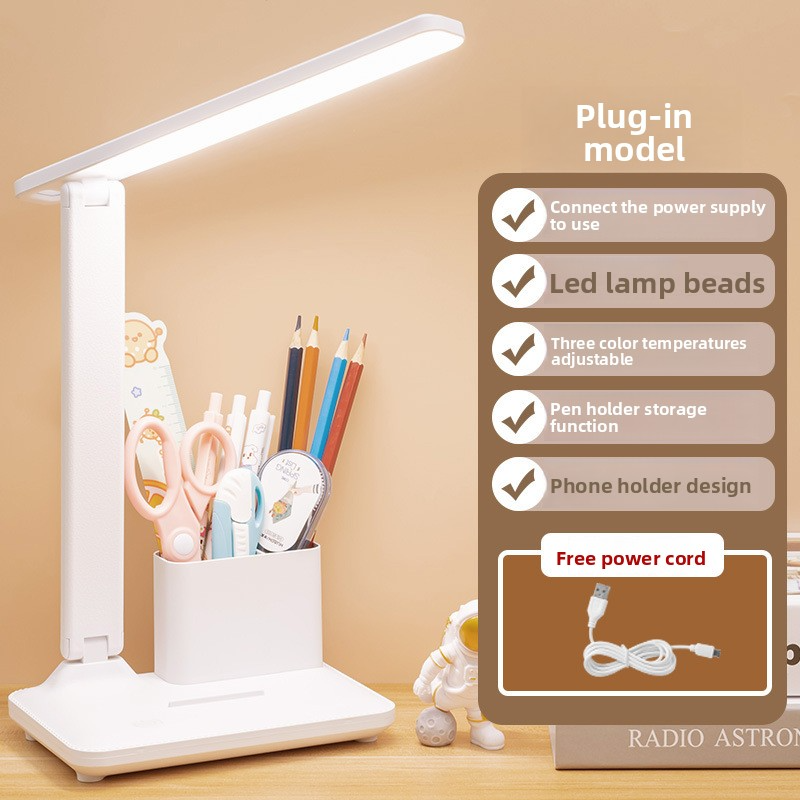 Foldable LED USB Desk Lamp With Smart Pen Holder - Eye-Caring Study Light, 90+ CRI, Adjustable Brightness & Color Modes (CE Certified, Touch Control)​_voghion.com