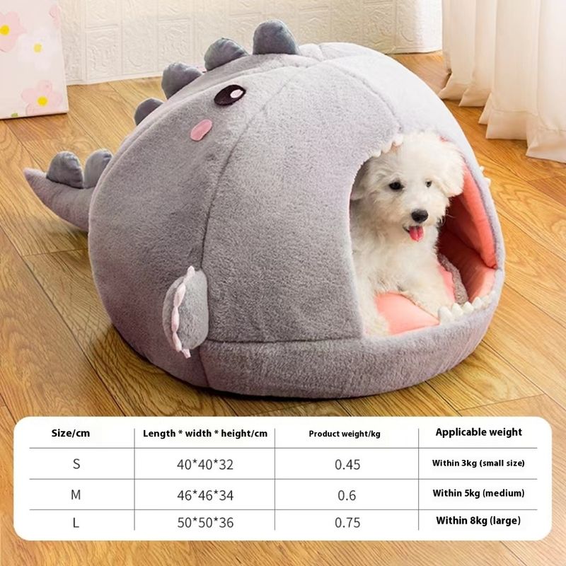 New Pet Cartoon Semi Enclosed Small Dinosaur Cat Nest High Elastic Warm Autumn And Winter Dog House_voghion.com