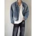 Men's Clothing Raw Edge Stand Collar Washed Shoulder Pad Retro Denim Short Jacket Suit_voghion.com