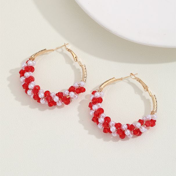 French Style Pearl Crystal Hoop Light Luxury Gentle Temperament Socialite High-end Earrings Slimming Versatile_voghion.com