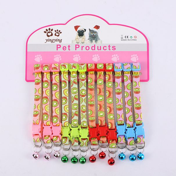 Cross-Border 1.0 Kiwi Fruit Print Silk Screen Pet Small Dog Kitten Collar With Bell Wholesale_voghion.com