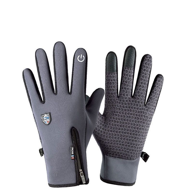 Unisex Outdoor waterproof gloves Ski touch screen winter men's and women's windproof fleece zipper full finger riding warm gloves_voghion.com