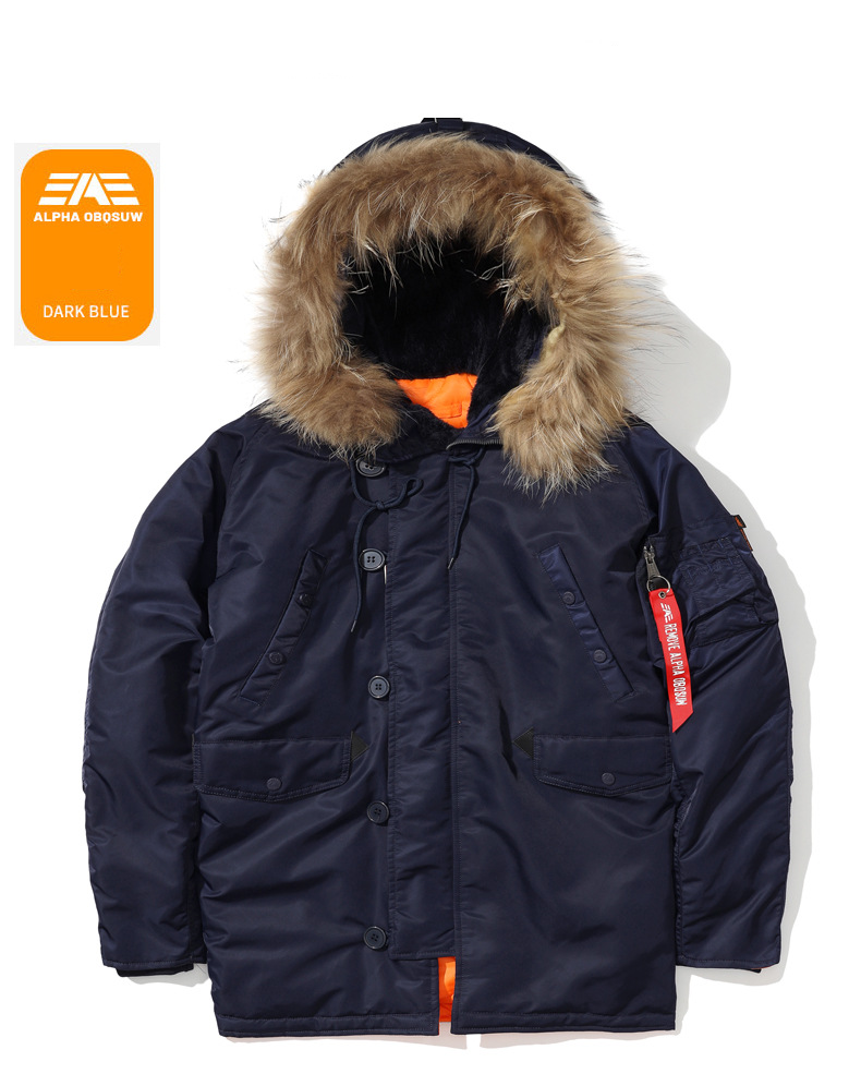 Parka de penas de pato, casaco de inverno impermeável e à prova de vento com capuz, jaqueta térmica quente para clima frio extremo (-30 °C a -15 °C), verde militar/preto/azul-marinho_voghion.com