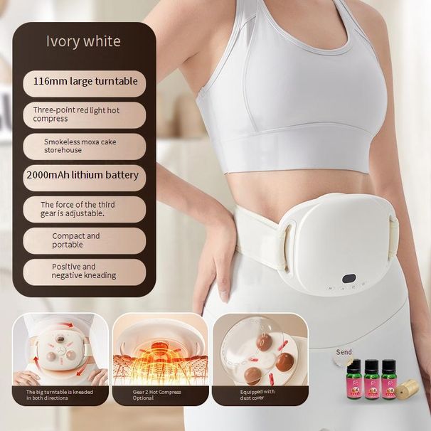 Massaggiatore addominale automatico Bian Stone con riscaldamento e moxibustione - Cintura per massaggio addominale ricaricabile senza fili per digestione e rilassamento_voghion.com
