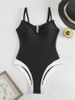 GraceChic Solid Color One-Piece Swimsuit For Women, New European And American Style, Sexy Deep V, Push-Up High-End Backless_voghion.com