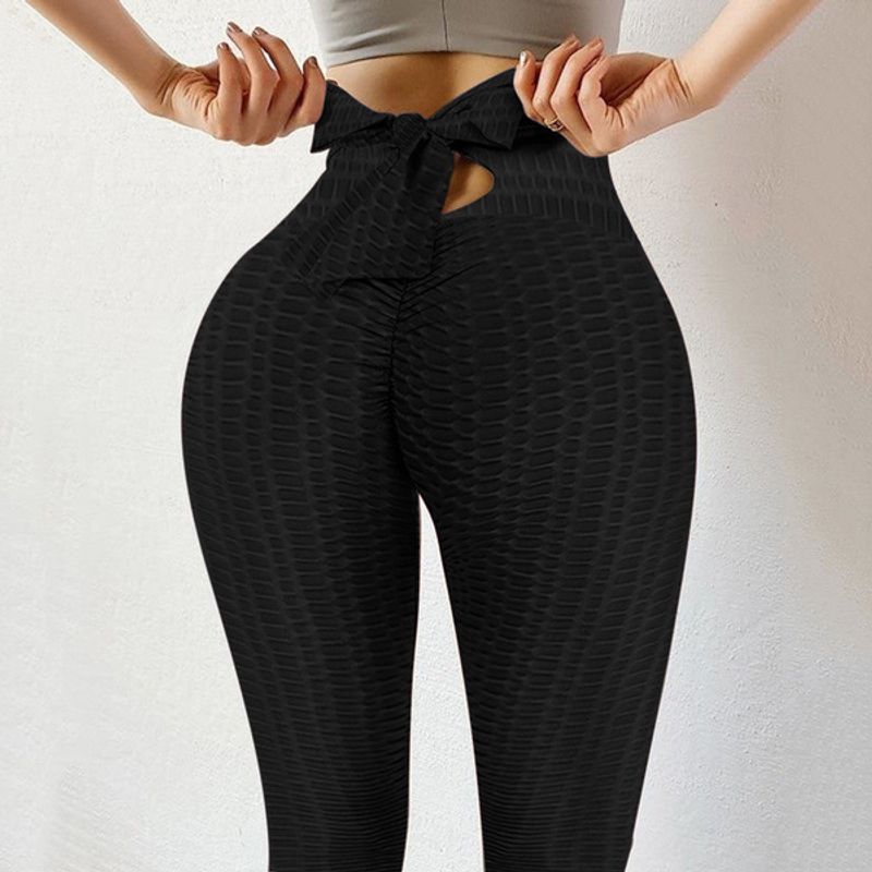 Damen-Bowknot-Bubble-Hosen-Leggings, große Po-Lifting-Sporthose_voghion.com