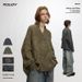 #OVDY Autumn/Winter Lazy Style 2024 New Solid Color Simple American Small V-neck Loose Knitted Sweater_voghion.com