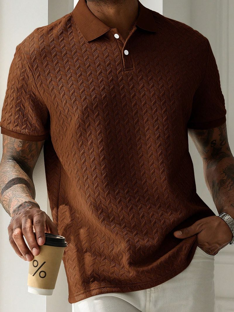 Manfinity Homme Herren Lässig Einfarbiges Strukturiertes Poloshirt Mit Kurzarm, Herbst_voghion.com