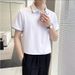 Polo de golf blanc à manches courtes pour homme, style décontracté, côtelé et contrasté, style fin et frais, collection été_voghion.com