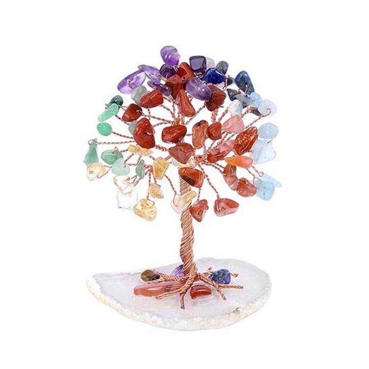 Super Mini Kristaller Geldbaum Kupferdrot gewéckelt W/ Agat Slice Base Chakra Edelsteen Feng Shui Beem fir Heemdekoratioun_voghion.com