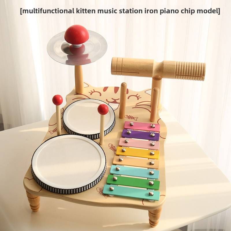 Instrument de percussion en bois pour enfants Percussion Musique Tambour Gong Tambour à main pour bébé Jouets éducatifs_voghion.com