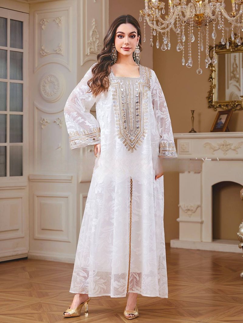 Dametøj Musilin Fashion Broderet Robe Lang Nederdel Kjole_voghion.com