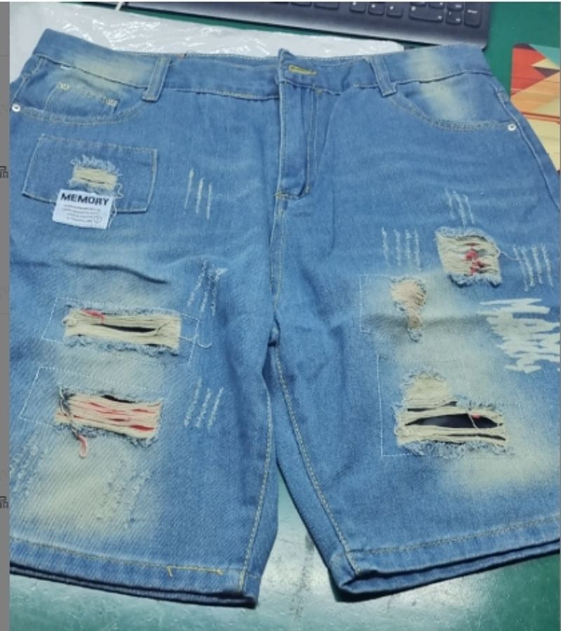 Teenage and guys young men fashion brand ripped denim shorts men's trendy mid-length pants social spirit guy slim beggar five-point mid-length pants_voghion.com