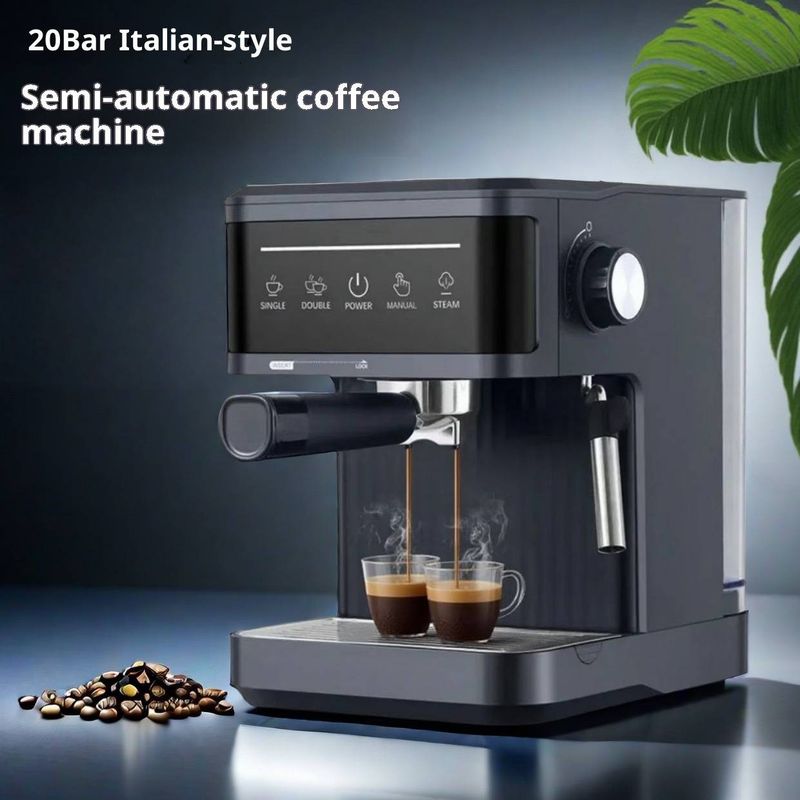 Półautomatyczny ekspres do kawy 20 barów ze spieniaczem do mleka – kompaktowy, zbiornik 1,8 l, młynek z płaskim żarnem, funkcja pary (czarny/biały/stal nierdzewna)​_voghion.com