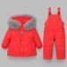 Mother & Kids Winter Kids Padded Overalls Set With Hood - Warm Fleece-Lined Snowsuit For Boys & Girls 1-5 Years (Blue/Red/Pink/Navy With White)_voghion.com