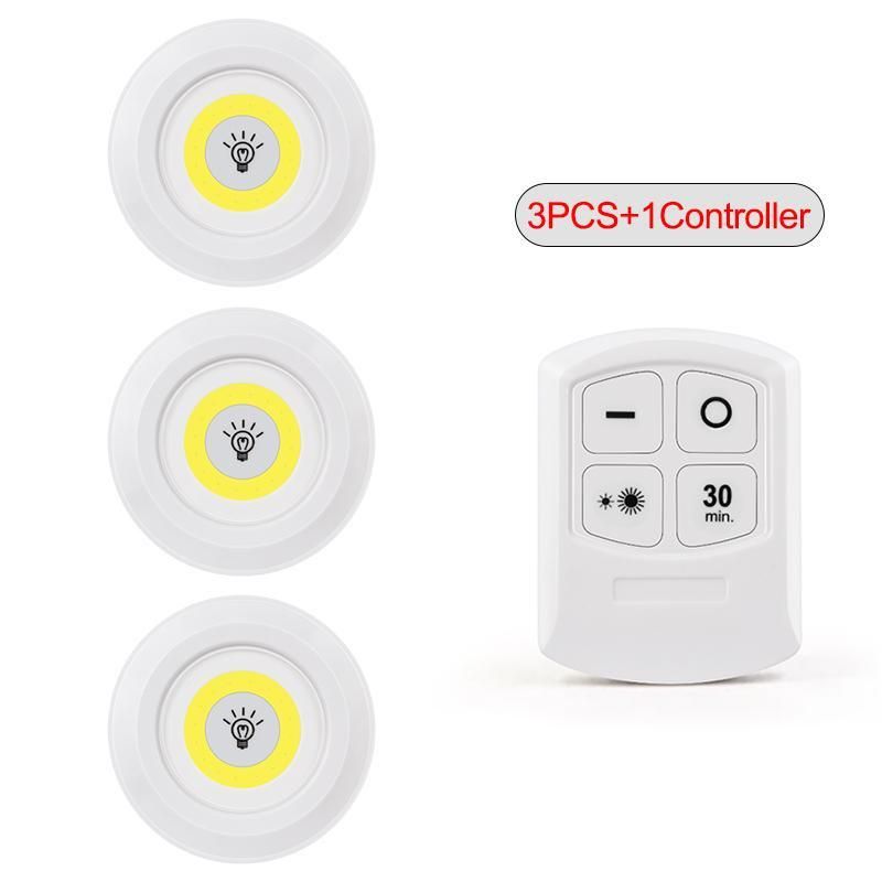 1 vnt. LED lemputė COB po spintele, naktinė lemputė, belaidis nuotolinio valdymo pultas, pritemdoma spintos lempa, 3 W, itin ryškus spintos apšvietimas_voghion.com
