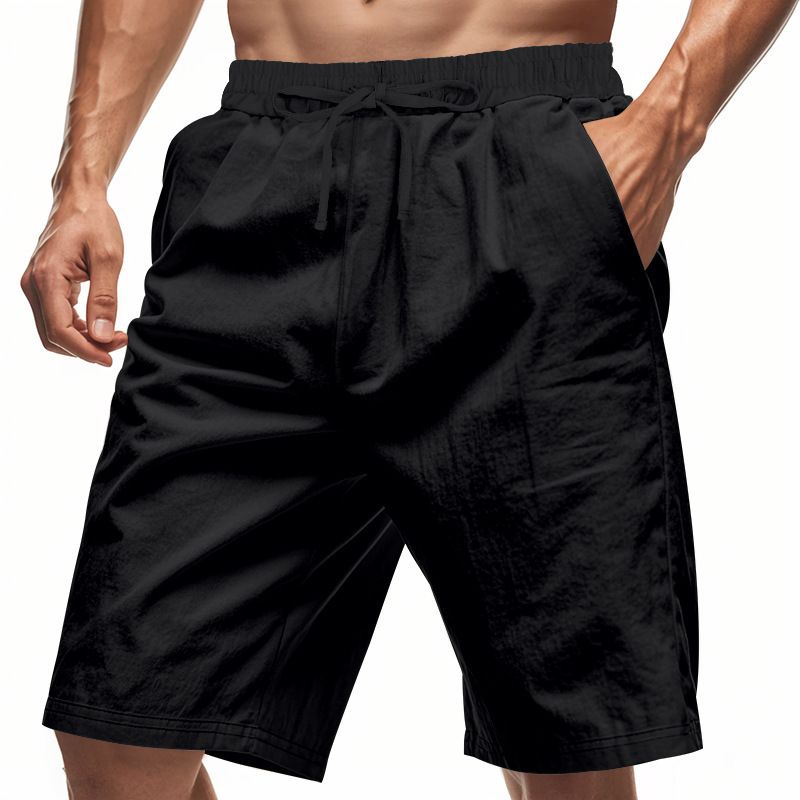 Short d'été en lin pour homme - Short de plage décontracté, respirant et coupe décontractée, avec taille élastique, léger et à séchage rapide_voghion.com