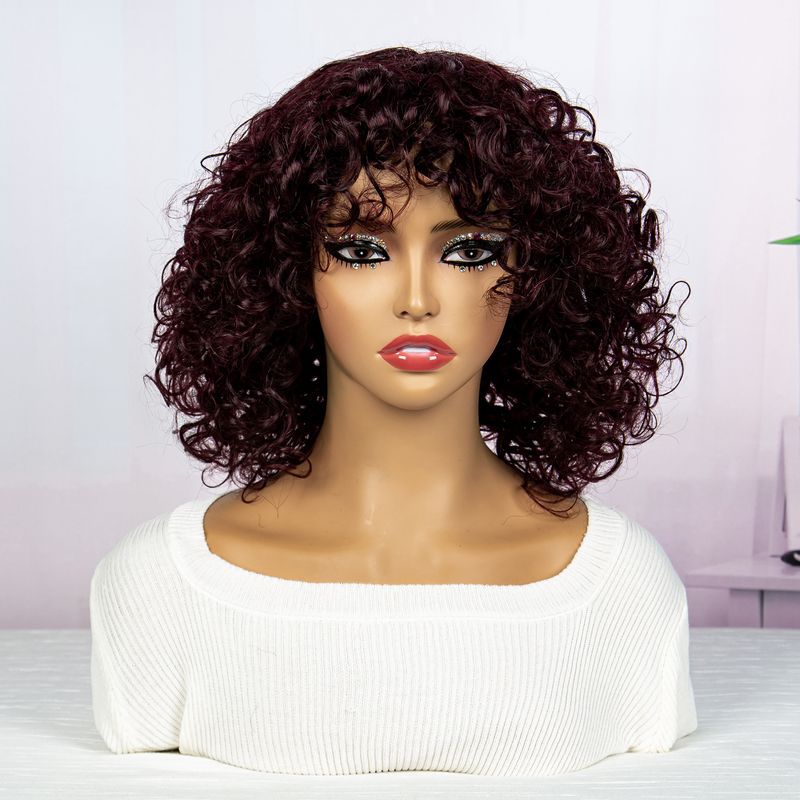 Fumi lockiges Haar, kurzer Bob, großer Volumenmechanismus, Echthaar-Kopfbedeckung, Rose-Mesh-Perücke, atmungsaktiv und einfach für die tägliche Anpassung_voghion.com