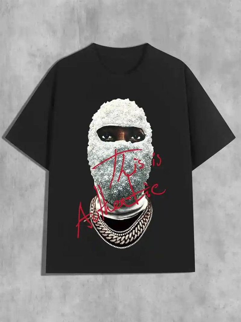 100% 240g Cotton T-shirt With Graphic Portrait And Lettering Print, Casual And Fashionable, Slightly Stretchy, Breathable And Durable, All-season Top_voghion.com