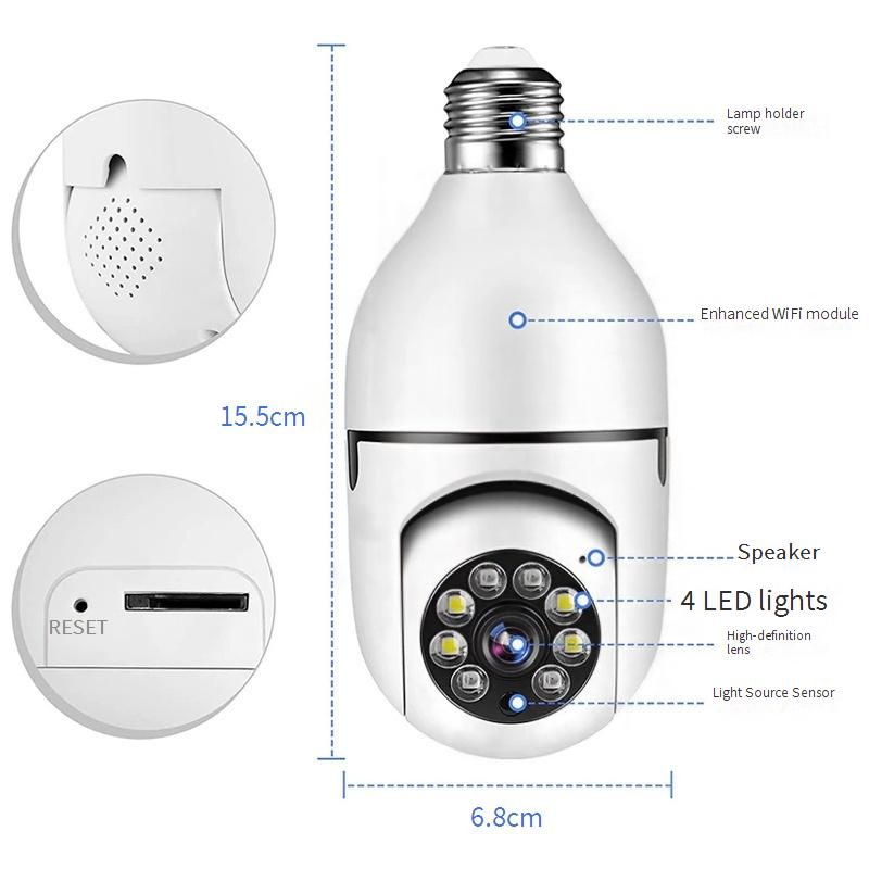 Okos villanykörte biztonsági kamera - 2K HD 360°-os panoráma WiFi beltéri kamera éjjellátóval és mozgásérzékeléssel_voghion.com