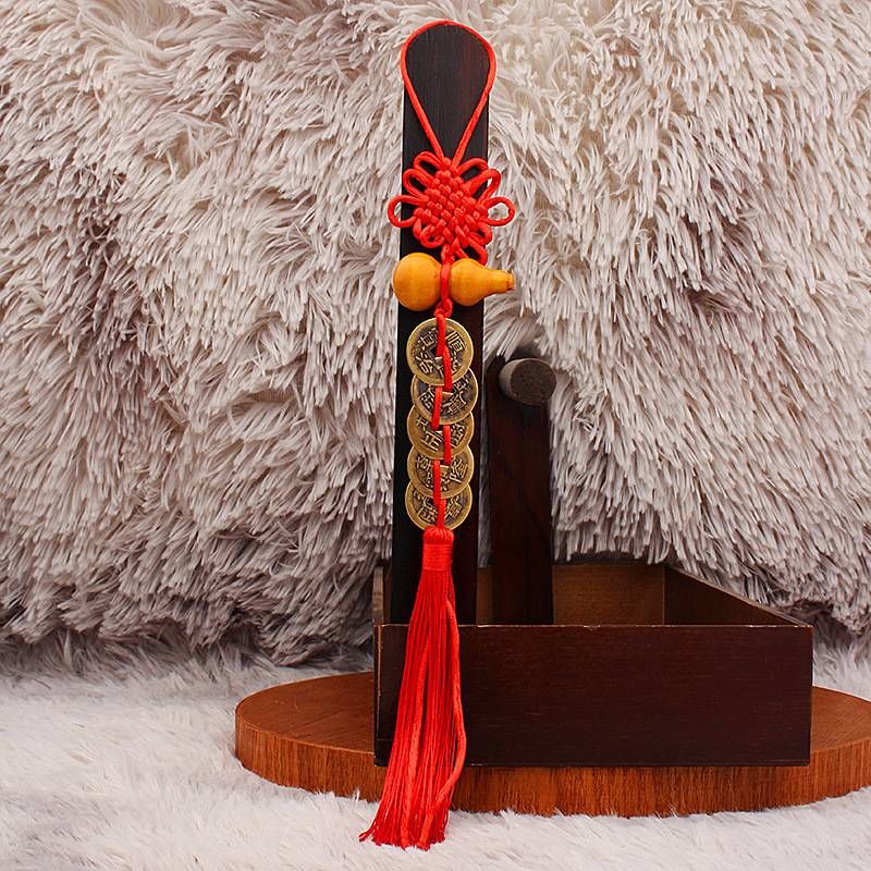 Peachwood Gourd Feng Shui Hanging - Chinese Knot Tassel Door Charm With Ancient Coins, Home Car Decor Ornament_voghion.com