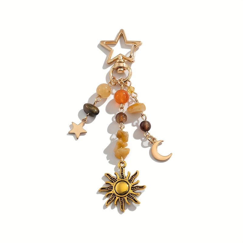 Sonne Mond Stern Schlüsselanhänger Y2k Ästhetischer Boho Hippie Schlüsselanhänger Kristallperlen Tasche Geldbörse Charms für Handtaschen_voghion.com