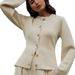 Women's Soft Lambswool Knit Cardigan Sweater - Elegant Round Neck Open Front Coat With Button Closure (Ivory/Taupe/Black)_voghion.com