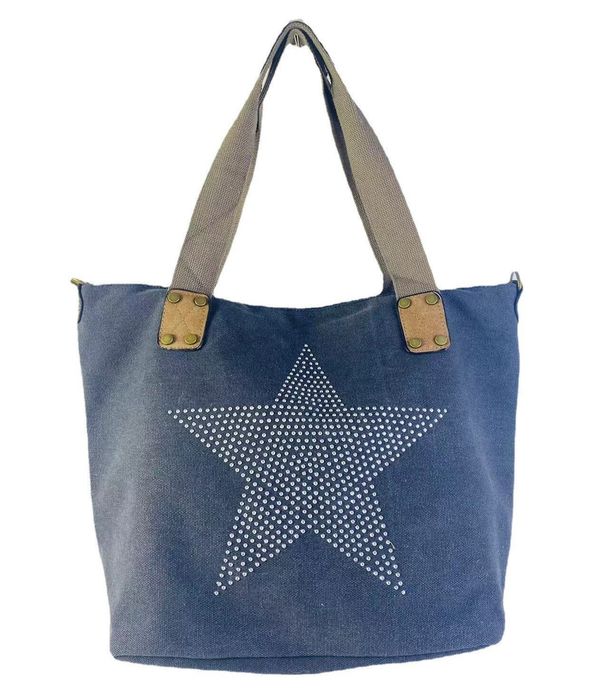 popular canvas printed five-pointed star rhinestone handbag shoulder bag_voghion.com